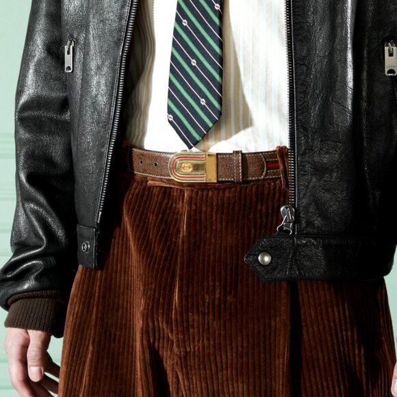 NEW GUCCI Men's Brown Leather WEB Stripe Gold GG Logo Buckle Belt Size 115 - Picture 9 of 12